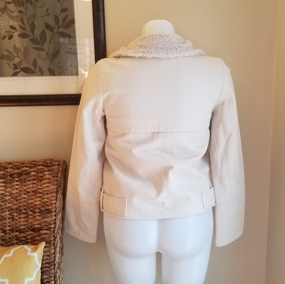 Gap Women Moto Zip Biker Jacket Fur Collar Ivory - Picture 6 of 12